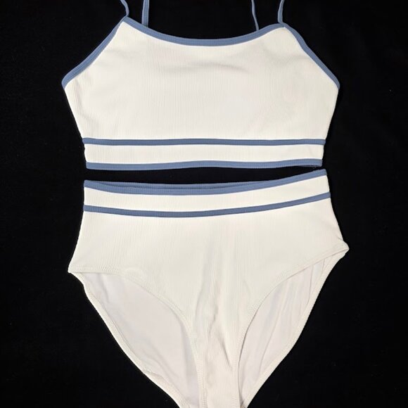 New Herseas High Waisted High Cut Ribbed Bikini Two Piece Swimsuit M - Picture 1 of 11